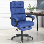 Blisswood Executive Office Chair With Footrest & Lumbar Support Ergonomic Recliner Computer Desk Chair Adjustable Back Rest Heavy Duty 360° Swivel Gaming Chair (Linen Dark Blue)