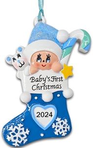 Baby's First Christmas Ornament 2024,Babys First Christmas Stocking Ornaments for Boy and Girls Personalized Babies Gifts My 1st Xmas Ornaments 2024 Window Tree Crib Fireplace Xmas Tree Decorations