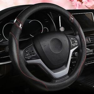 Cxtiy Car Steering Wheel Cover for Men Women Universal Leather Steering Covers for Car SUV Vehicle(Black)