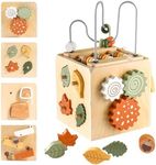 Wooden Activity Busy Cube Montessori Toys for Babies, 6-in-1 Baby Development Toys, Sensory Shape Sorter Blocks, Early Educational Toys, Toddler Boys Girls First Birthday Gift