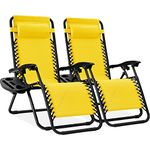 Best Choice Products Set of 2 Adjustable Zero Gravity Lounge Chair Recliners for Patio w/Side Tray - Sunflower Yellow