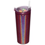 JIVILILM Snack tumbler with lid and straw, stainless steel insulated 2-in-1 travel coffee mug, water bottle with snack cup (22 OZ, Glitter Merlot)