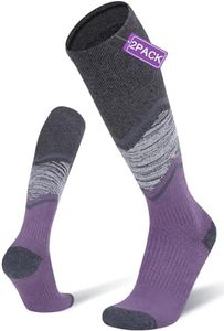 FITRELL 2 Pack Men's and Women's Ski Socks with Full Cushion Merino Wool Winter Thermal Knee High Warm Socks for Skiing Snowboarding, Purple, Small