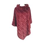 Ladies Women's Winter Faux Fur Poncho Plus Size Warm Neck Cape Long Coat Jacket (Wine)