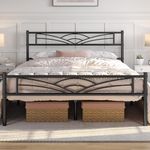 Yaheetech Queen Size Bed Frame Metal Platform Bed Mattress Foundation with Cloud-Inspired Design Headboard/Footboard/Ample Under Bed Storage/No Box Spring Needed/Queen Size Black