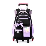 PALAY® Girls Rolling School Backpack with Wheels, 2-in-1 Trolley & Backpacks for Elementary Students, Multiple Compartments Wheeled School Bag with Cute Bow Design, Student Backpack Children'day Gift