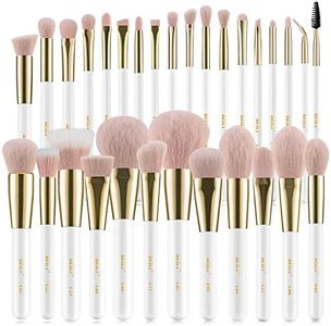 BEILI Makeup Brushes 30Pcs Professional Makeup Brush Set Premium Pink Vegan Synthetic Kabuki Foundation Blending Brush Face Powder Blush Concealers Eye Shadows Make Up Brush Set (White/Rose Gold)