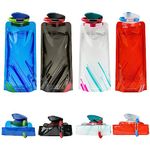 flintronic Foldable Sports Bottle, 4pcs Foldable Water Bottle 700mL, Reusable BPA Free Collapsible Water Bottle, Flexible Drink Pouches Bags with Clip for Outdoor Sports, Travel, Biking, Hiking