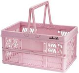 ZHJINGYU crates for storage,plastic baskets for organizing,collapsible shopping basket,20L foldable crate with Handles,Car Milk Dairy storage crate, for Kitchen,Bathroom,Medicine.Garage M,Pink
