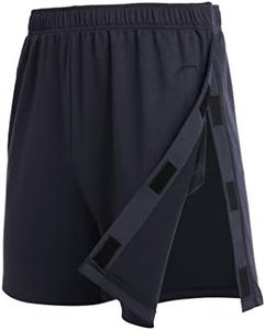 Deyeek Snap Tear Away Shorts for Men Post Knee Surgery Recovery After Hip Replacement Shorts Velcro Catheter Surgical Pants Navy Blue