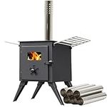 NJ Camping Wood Burning Stove - Hot Tent Heater Portable Wood Fired Cooker for Outdoor Cooking and Heating Small Pallet Burner Stainless Steel Chimney Drying Rack