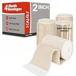 HEALQU Elastic Bandage - Compression Wrap for Legs, Knees, Ankles, Wrists, Elbows, Shoulders - 2 Inch by 5 Yards, Box of 4 Rolls Athletic Stretchable Bandage Wrap with Self-Closure