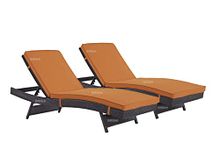 BRISHI Outdoor Swimming Poolside Lounger Beach Sunbathing Lawn Patio Chaise Lounge Sun Lounger Chair Adjustable Backrest (Dark Brown + Orange) Set of 2