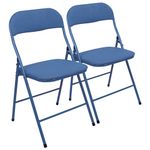 Harbour Housewares Fabric Padded Metal Folding Chairs - Blue - Pack of 2