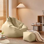 ComfyBean Bag with Beans Filled XXXXXL Bean Bag with Free Square Footrest - Official : SnuggleSphere Range (Color : Cream)