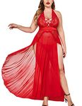 Softwrap Plus Size Lingerie Babydoll Chemise Lace Split Long Maxi Dress Nightgowns for Women Sleepwear (X-Large, Red)