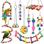 Newthinking Bird Parrot Toys Set, 10 Pack Budgie Toys Swings Hammock Stand Hanging Bell Bird Cage Toys and Accessories for Cockatiels, Small Parakeets, Love Birds, Finches