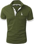 GNRSPTY Mens Short Sleeve Polo Shirts Classic Giraffe Embroidery Golf Tennis T-Shirt,Green+White,XL