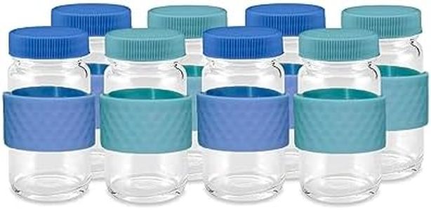 Juice Shot Containers, Glass, Clear, 2oz, Colored Lids & Silicone Grip Bands, Beverage Storage, Juicing, Ginger & Turmeric Bottles