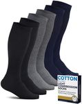 Pembrook Light Cotton Compression Socks for Men - 3 Pairs | Over the Calf Length Support | 8-15 mmHg Compression Socks for Men 9-12, 5-9 | Black, Gray, Navy/Nvy