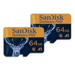 SanDisk 64GB 2-Pack Outdoors FHD microSDXC UHS-I Memory Card (2x64GB) with SD Adapter - Up to 100MB/s, Full HD, C10, A1, Trail Camera Micro SD Card - SDSQUNR-064G-GN6VT