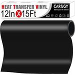 HTV Iron on Vinyl 12inch x15 Feet Roll by CAREGY Easy to Cut & Weed Iron on Heat Transfer Vinyl DIY Heat Press Design for T-Shirts Glossy Black