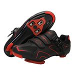 Unisex Cycling Shoes Compatible with Peloton Indoor Road or Mountain Bike Shoes Peleton Riding Shoes for Men and Women Look Delta Cleats SPD Clip Outdoor Pedal (Black-red, M9.5)