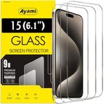 Ayami for iPhone 15 Screen Protector Set, 3 Tempered Glass Screen Protectors Full Glass Film with easy Installation, Case-Friendly, HD Clear, Scratch Resistant