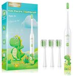 Kids Electric Toothbrush 3-5-6-12 Rechargeable Childrens Electric Toothbrush with Timer 3 Modes Habit-Forming Stickers 31000VPM Power Boys Electric Toothbrush (Dinosaur White)