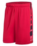 Hurriman Mens Basketball Shorts with Pockets, Elite Stripe 9 inch Inseam Athletic Gym Short Basketball Shorts for Men, Boys and Youth Kids, Red/Black