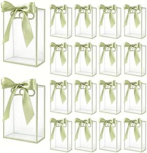 STANETCO 18 Pcs Reusable Clear Plastic Gift Bags with Handles Ribbons 7.09x10.24x3.15 Inch PP Favor Bags for Valentine's Day Wedding Bridal Shower Birthday Graduation Shopping Busines (Green)