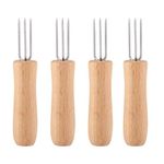 Agatige 4 Pcs Corn Cob Forks, Stainless Steel Corn Holders Corn Stripping BBQ Skewers Grilling Tools with Wood Handle for Party/Picnic/Camping/Food Festival