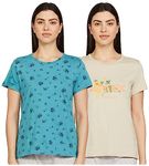 Amazon Brand - Eden & Ivy Women's Regular T-Shirt (ENISS22WTE501_Oatmeal & Bright Green S)