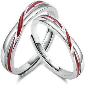 BCughia Filo Rosso del Destino Anello Coppia, Anello Argento 925 Regolabile con Linea Rossa Anelli di Fidanzamento per Uomo Donna