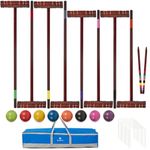 SpeedArmis Croquet Set for Adults - 8 Players Croquette Set with 35In Deluxe, 32In Regulation Size Rubber Wood Mallets, Colored PE Ball, Wickets, 24In End Stakes, Lawn Backyard Game Set for Families