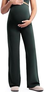 POSHDIVAH Women's Creamluxe Maternity Yoga Wide Leg Pants Petite Pregnancy Work Dress Office Casual Loose Sweatpants Slack with Pockets Pine Green X-Large