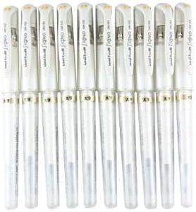 Signo Uni Ball UM-153,1.0mm, Gel Ink Rollerball Pens, White, 10 Set with MIYABI Stationery Original Pen Case Set(UM153.1x10)