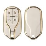 kwmobile Key Cover Compatible with Maserati 4-button Smartkey car key (Keyless Go only) - Car Key Fob Case Protector - White/Gold