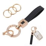 cobee Microfiber Leather Car Keychain, Bling Universal Key Fob Holder with Anti Lost D Buckle 360 Degree Rotatable Car Key Fob Keychain Holder with 3 Keyrings and Repair Bar (Black)