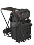 Abu Garcia Deluxe Fishing Rucksack with Built-In Chair – Heavy-Duty, Water-Repellent Backpack for Anglers & Outdoor Enthusiasts, Black/Red