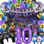 SWOKKTS Gaming Party Birthday Decoration 10 Years, Fortnit Gamer Birthday Decoration 10 Years Set, Video Game Birthday Balloons for Boys Decoration, Play Birthday Banner Foil Balloon and Background