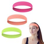 Cosmos 3 Pcs Non Slip Sports Headband Women Fashion Hair Bands Elastic Sweatbands Soft Stretchy Hair Wrap Unisex Athletic Headbands for Running, Yoga, Working Out, Tennis (Green/Orange/Hot Pink)