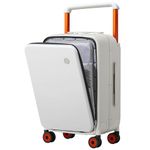 Mixi Carry On Luggage Wide Handle Luxury Design Rolling Travel Suitcase PC Hardside with Aluminum Frame Hollow Spinner Wheels, with Cover, 20 inch, Smoke White