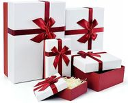 Gift Boxes for Present, 5 Christmas Gift Boxes with Lids, Boxes for Gifts, Red Gift Boxes with Ribbon for Holidday, Christmas, Celebration, Birthday, Weddings, etc.(Red/White)