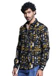 Thomas Scott Men Slim Fit Pure Cotton Corduroy Floral Printed Semi-Formal Shirt (Black, L)_TS1317