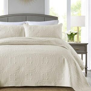 Boryard 3-Piece Queen Quilt Set, Lightweight Soft Full Size Quilt Bedspread Coverlet (90x90 inches) with 2 Pillow Shams (20x26 inches), Beige