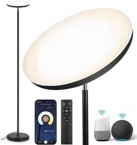 OUTON Smart LED Floor Lamp, 50W/4500LM Super Bright Torchiere Lamps, 70" Tall Standing Lamp Works with Alexa Google Home, Corner Lamp with Remote, Reading Lamp for Living Room Bedroom Cool Black