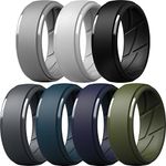 ThunderFit Silicone Wedding Ring for Men, Breathable with Air Flow Grooves - 10mm Wide - 2.5mm Thick (Light Grey, Dark Grey, Navy Blue, Grey, Olive Green, Dark Blue, Black - Size 12.5-13(22.2mm))