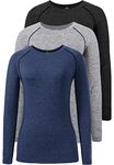 Ullnoy Long Sleeve Workout Tops for Women Dry Fit Yoga Athletic Running T Shirt Womens Long Sleeve Moisture Wicking Tee Shirt 3 Pack Black/Gray/Navy XL