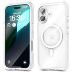 pcgaga for iPhone 16 Case with MagSafe, Military Grade Protective (Anti-Shock Airbags), Anti-Scratch Clear Back Cover Soft Frame,Non-Yellowing Shockproof Phone Case 6.1" with Screen Protector (White)